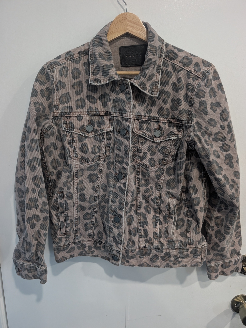 BlankNYC Leopard Print Denim Jacket Faded Brown Size XS Oversized